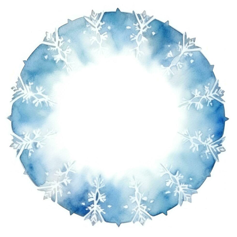 Blue watercolor snowflake frame isolated photo