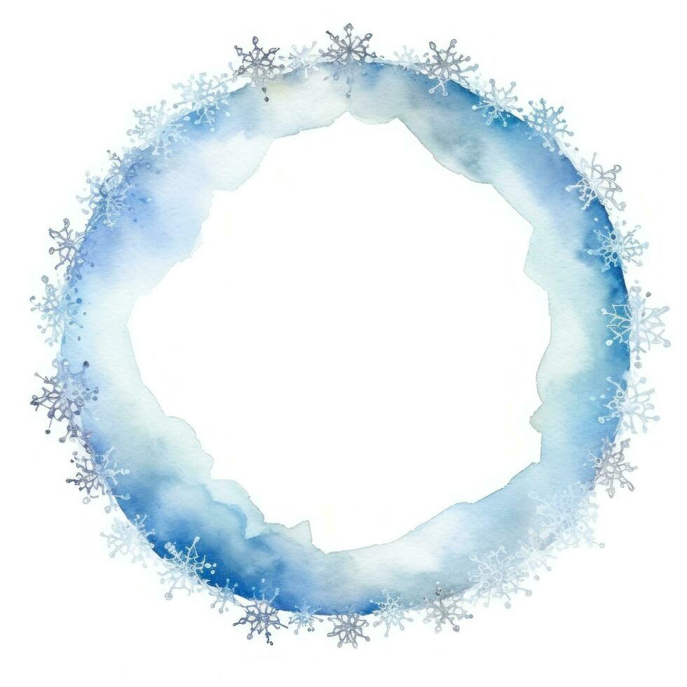 Blue watercolor snowflake frame isolated photo