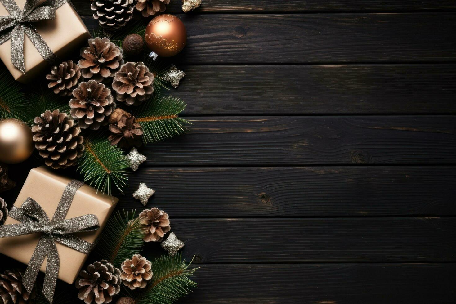 Christmas background on dark wooden table photo