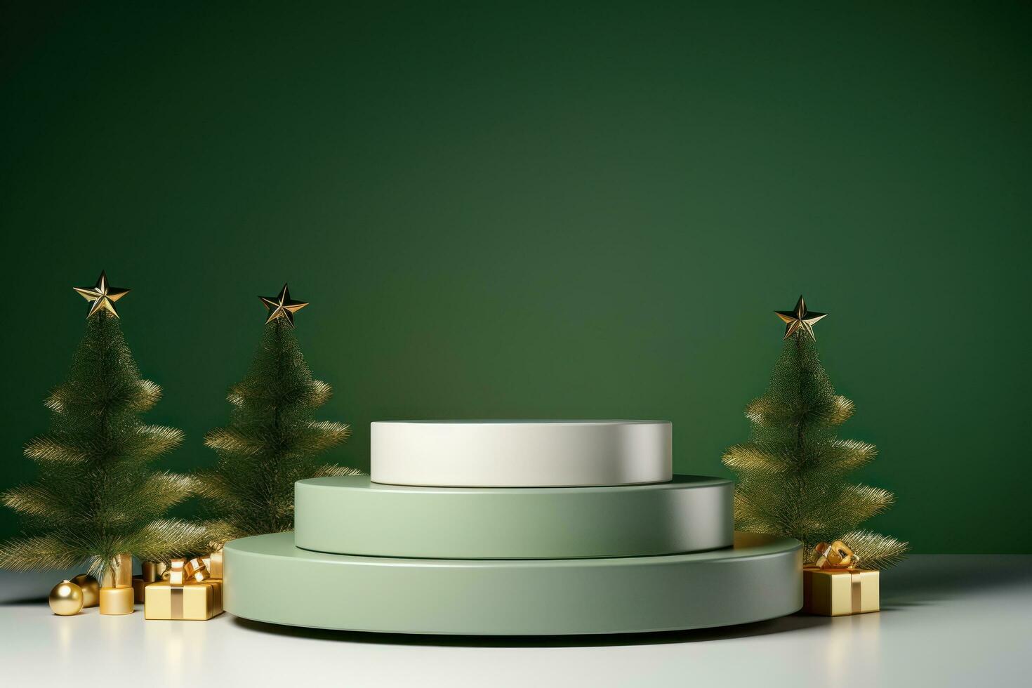 Green Christmas background with podium photo