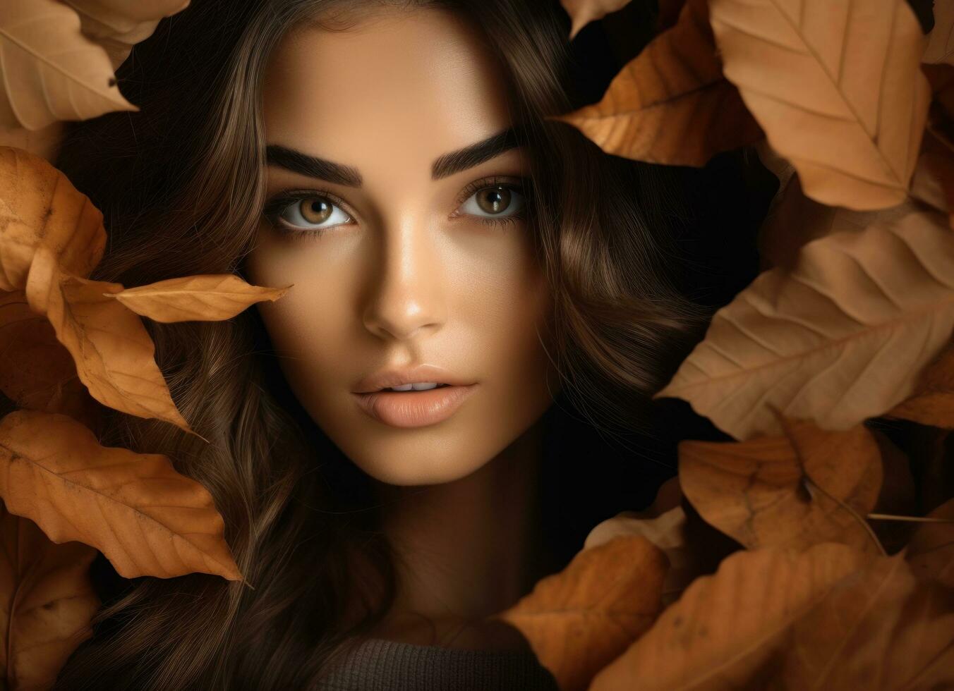 Woman portrait in autumn leaves photo