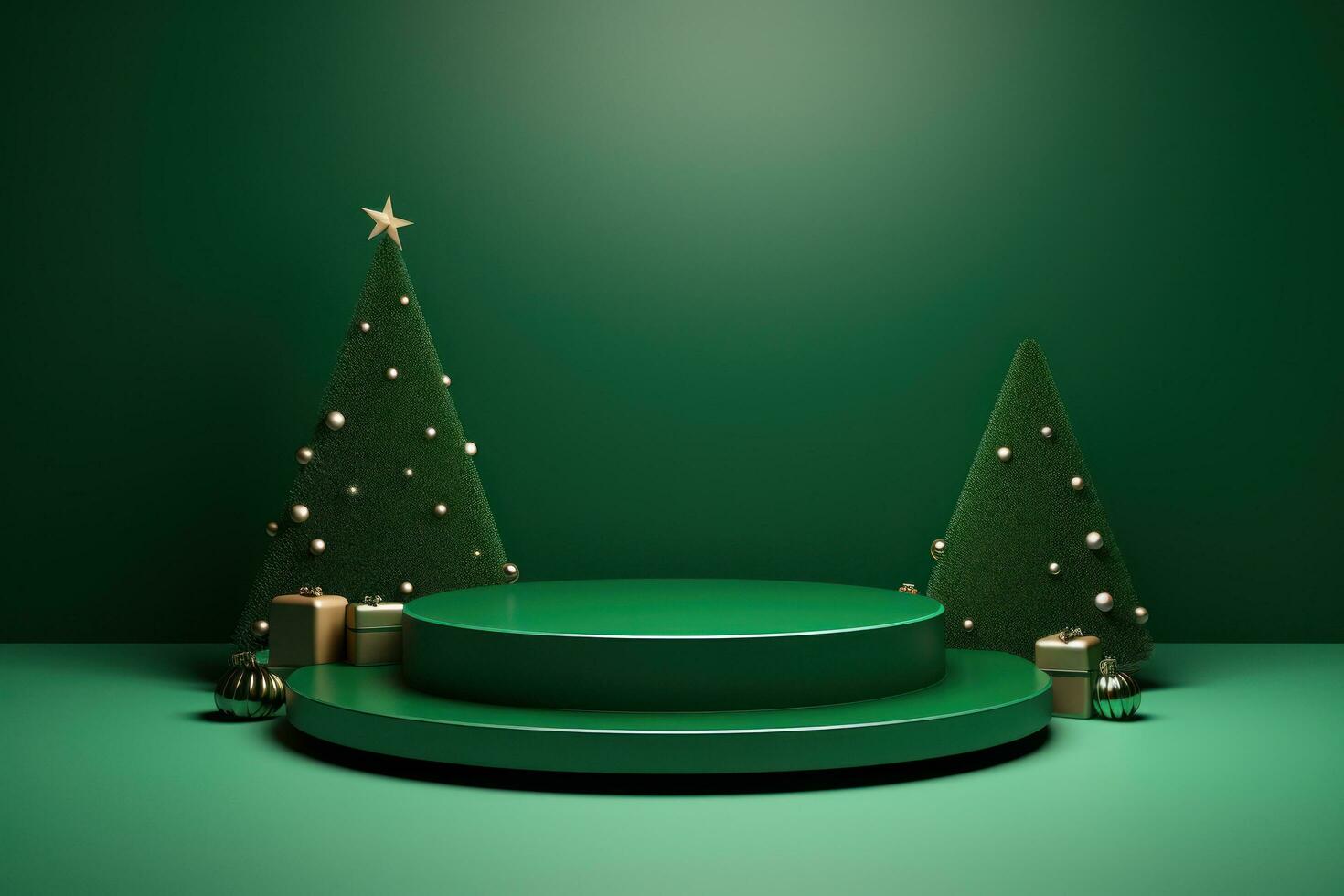 Green Christmas background with podium photo