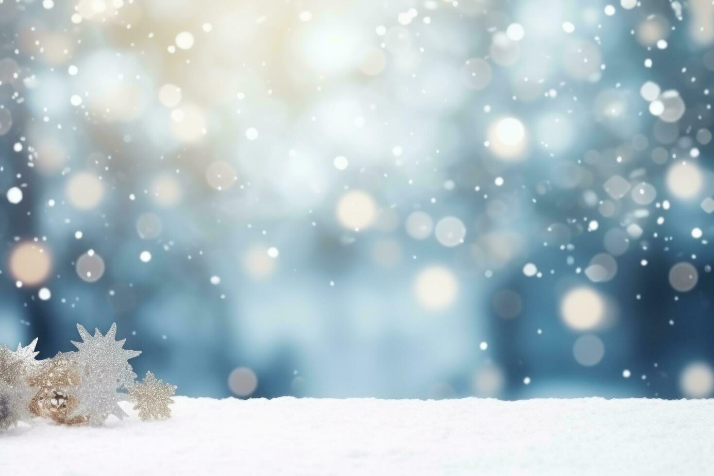 Blue White Christmas, Winter Background with Snow Flakes Stock