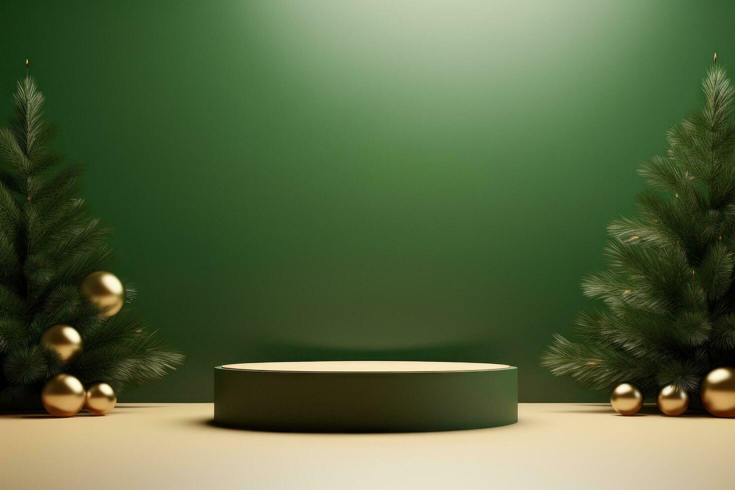 Green Christmas background with podium photo