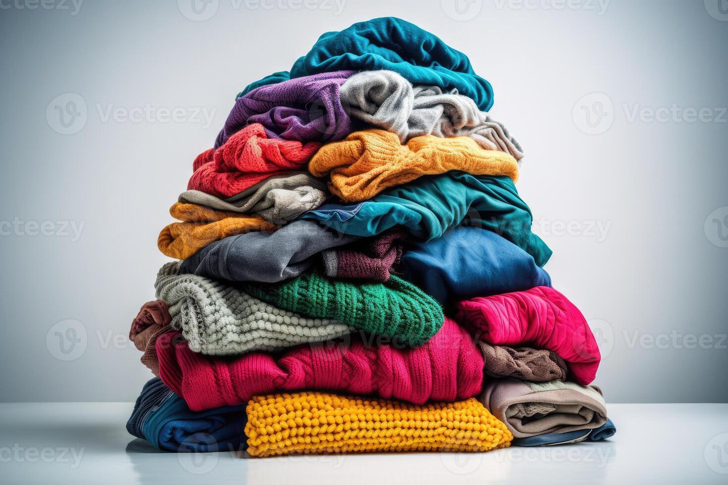 Lots of clothes on a white background. technology. photo