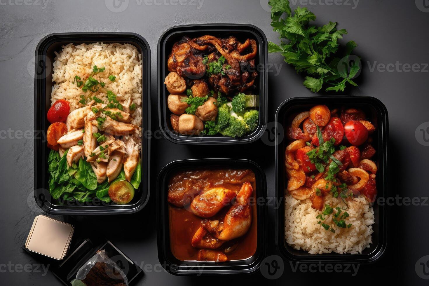 Food in the boxes. Proper nutrition. technology. photo