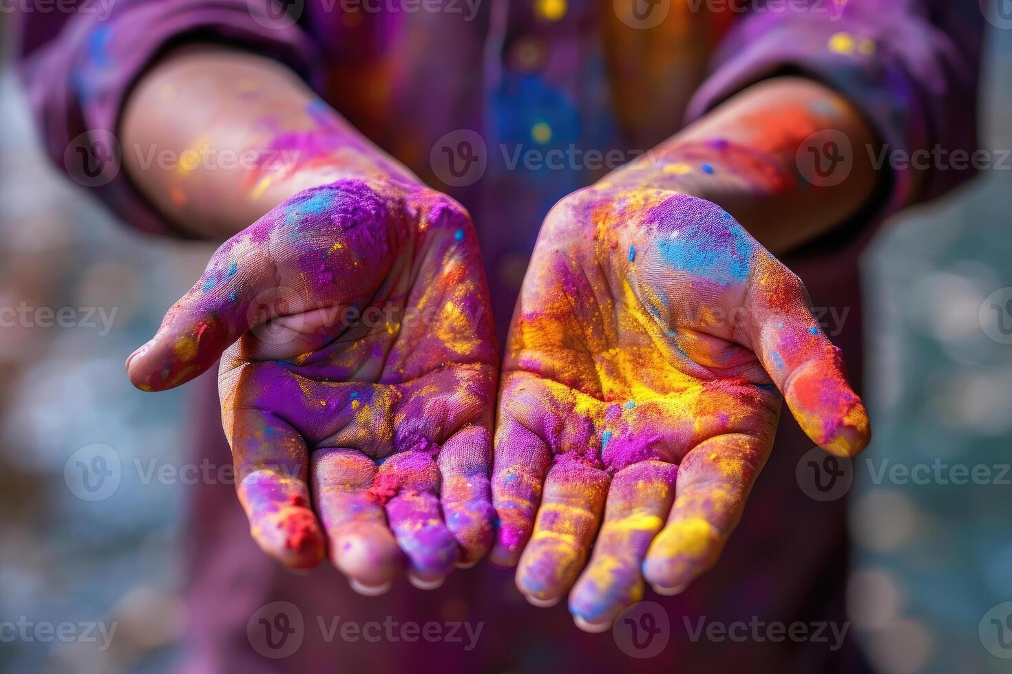 Holly's multi colored paints on her hands. technology. photo