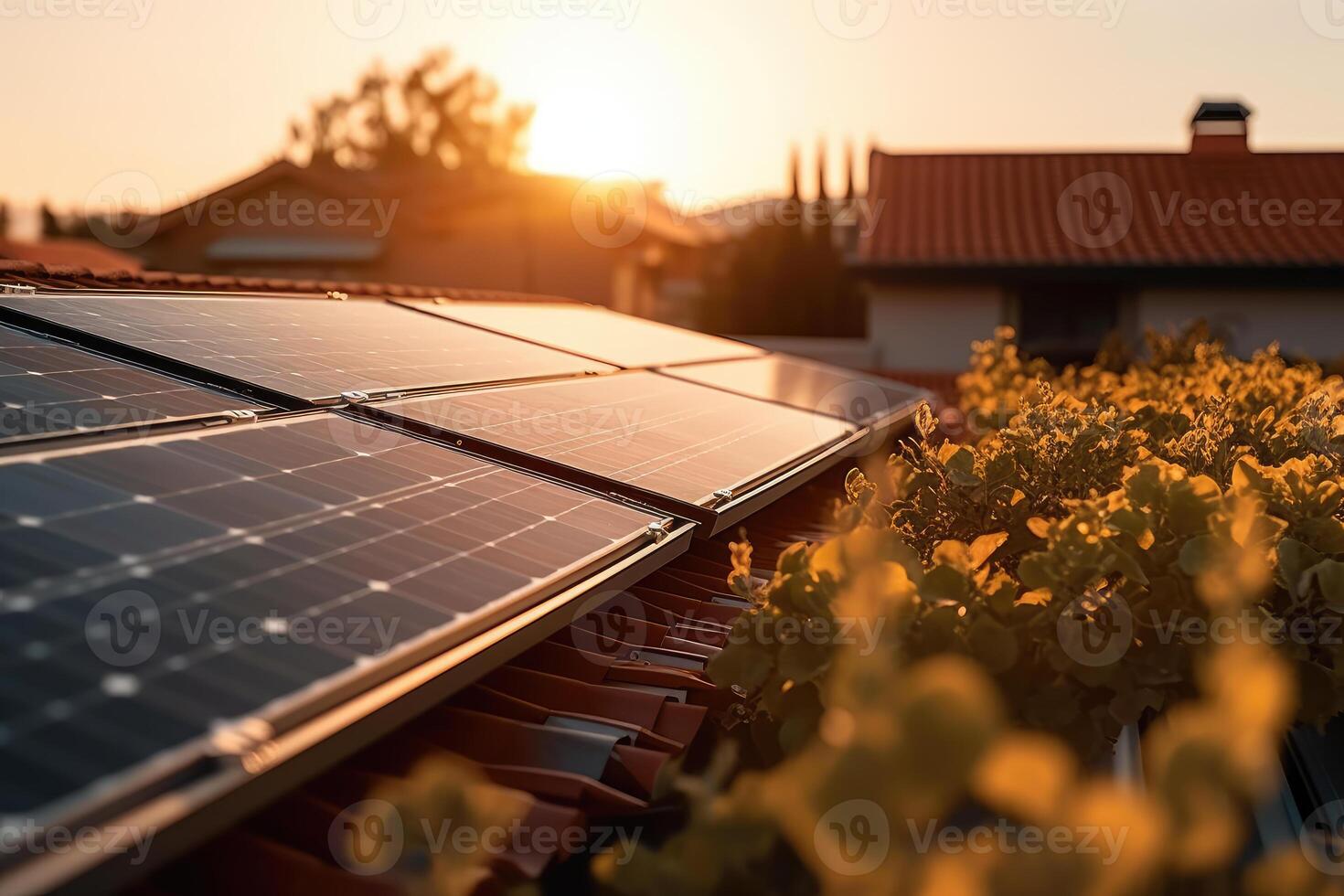 Solar panels on the roof of the house. technology. photo