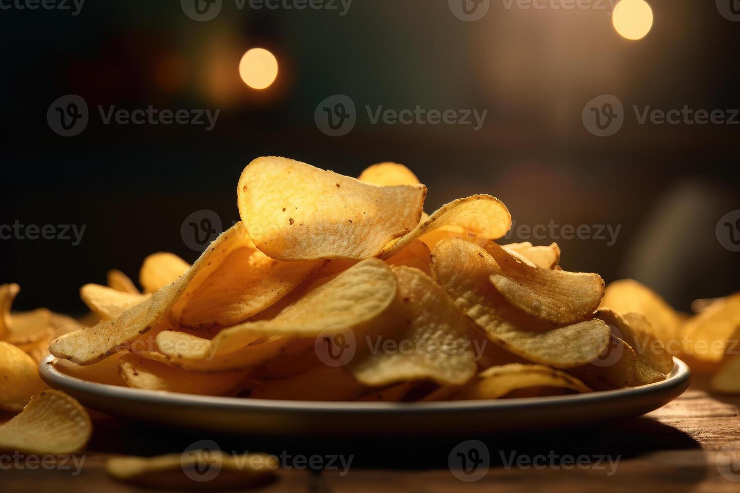 papas fritas de cerca en un de madera antecedentes. generativo ai tecnología. foto