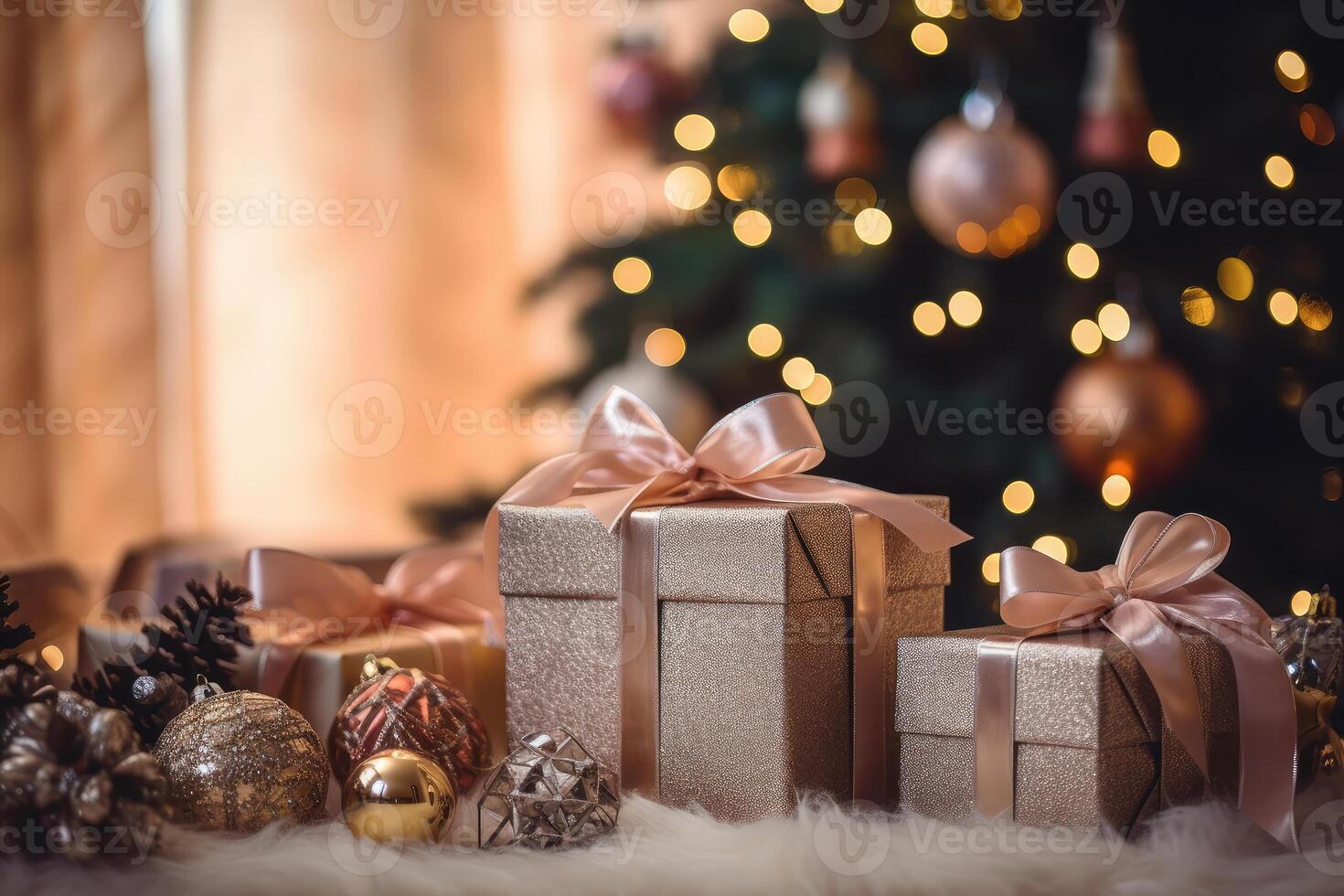 A gift box under the Christmas tree. technology. photo