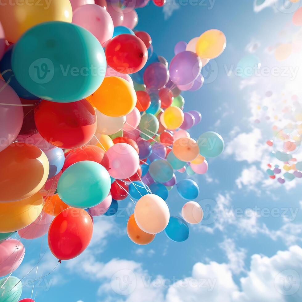 Colorful balloons in the sky. technology. photo
