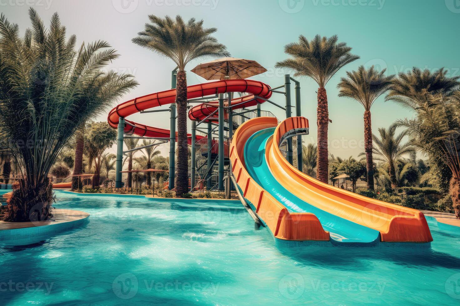 Water slides in the water park. technology. photo