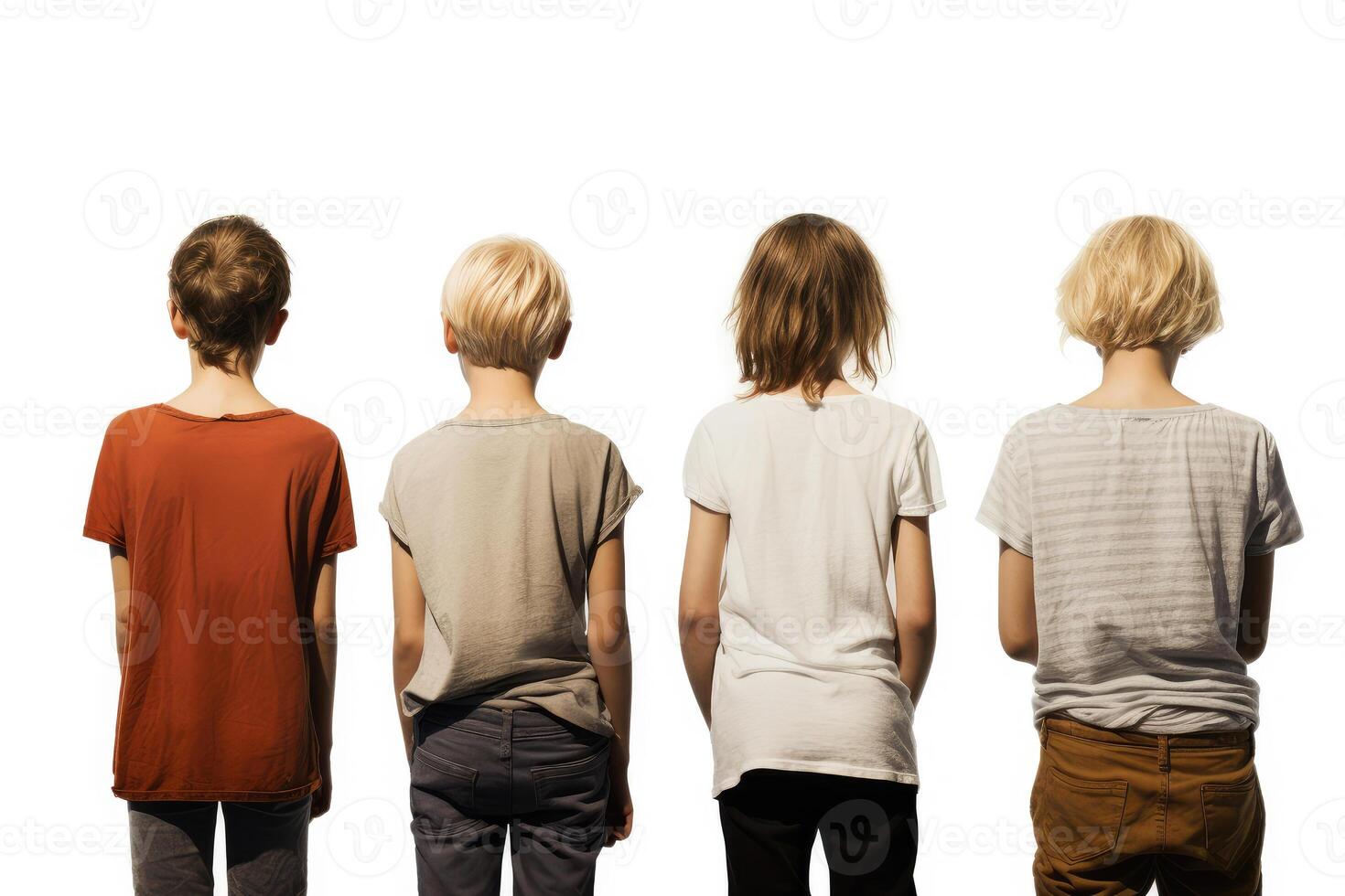 Children with different hairstyles on a white background. technology. photo