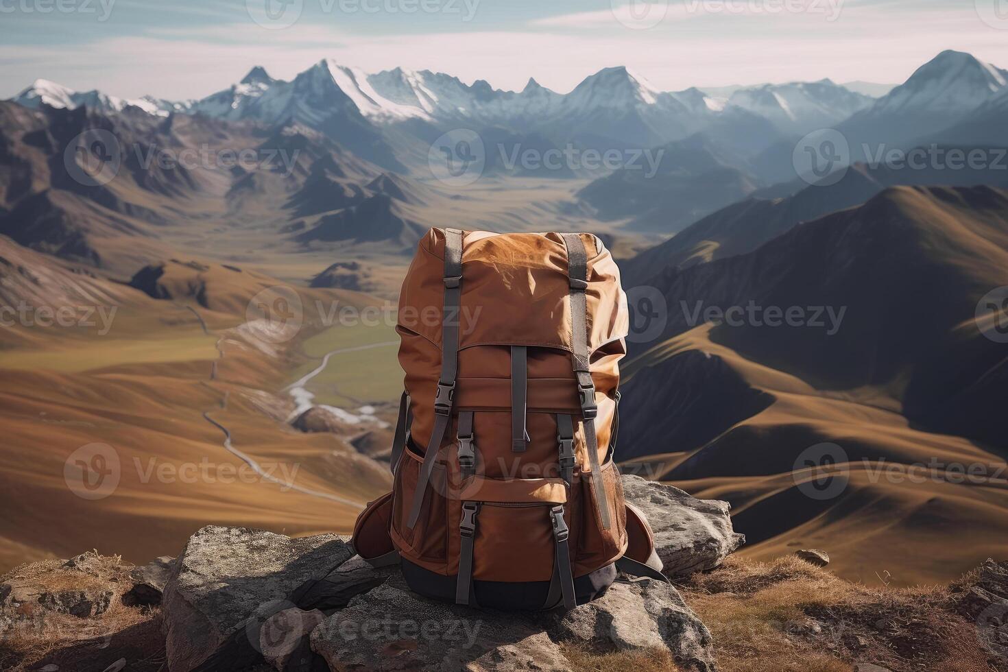 Hiking backpack on the background of mountains. technology. photo