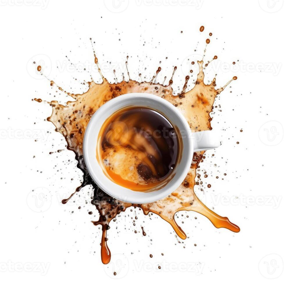 A spilled cup of coffee on a white background. technology. photo