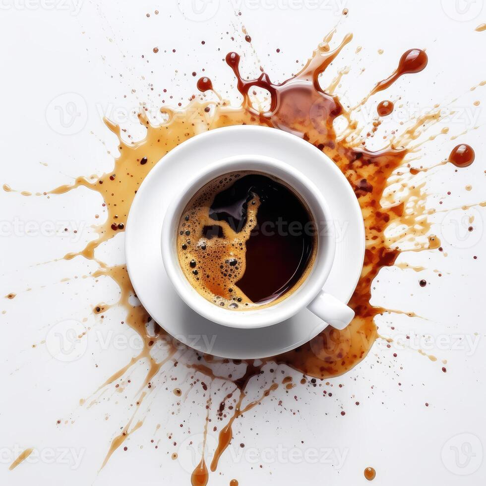 A spilled cup of coffee on a white background. technology. photo