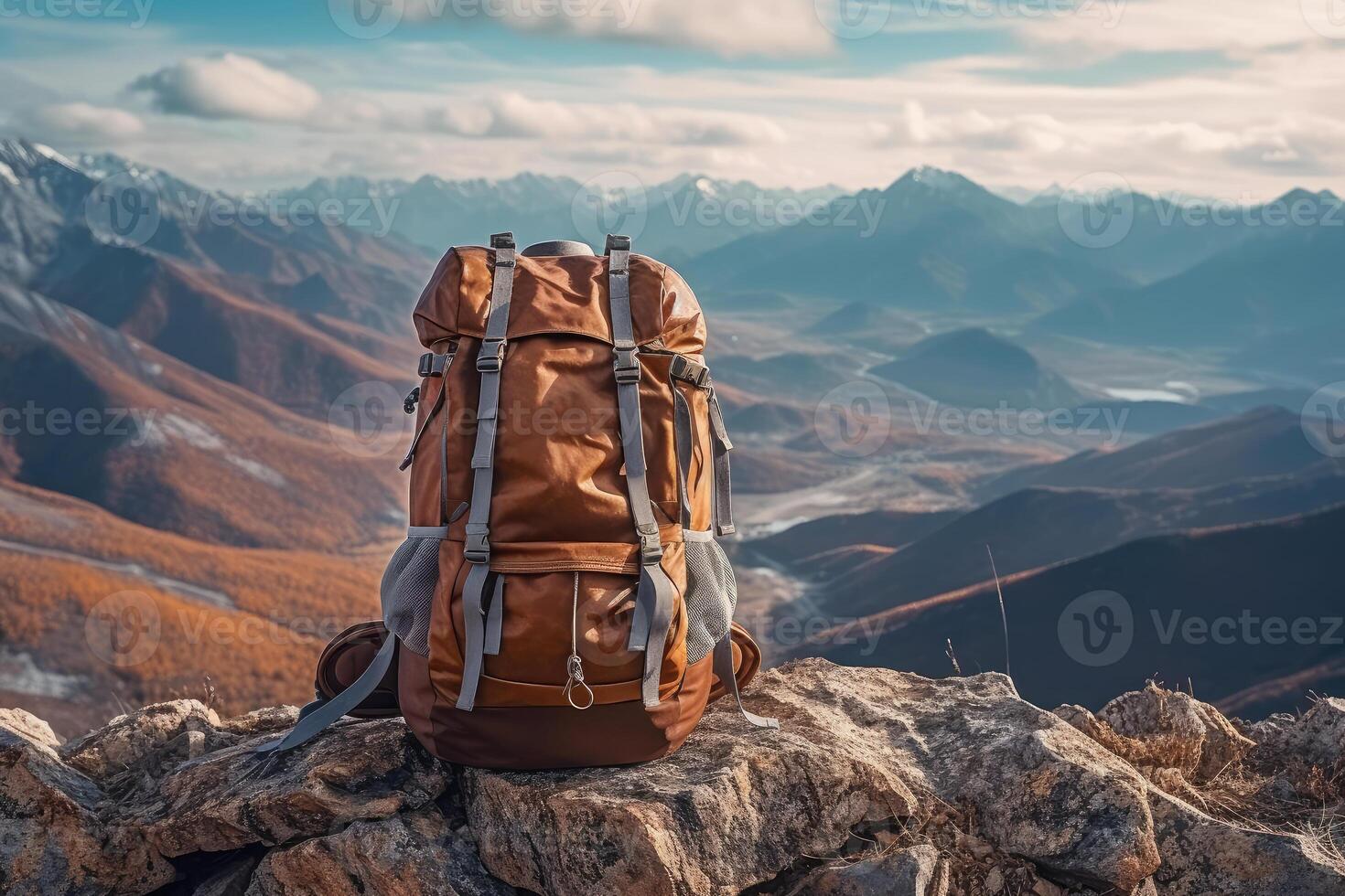 Hiking backpack on the background of mountains. technology. photo