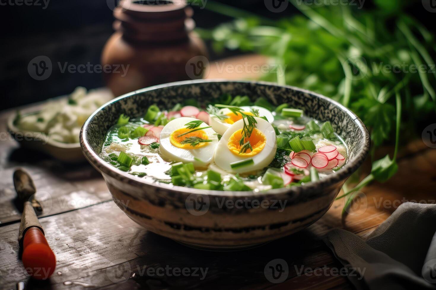 A plate of okroshka. technology. photo