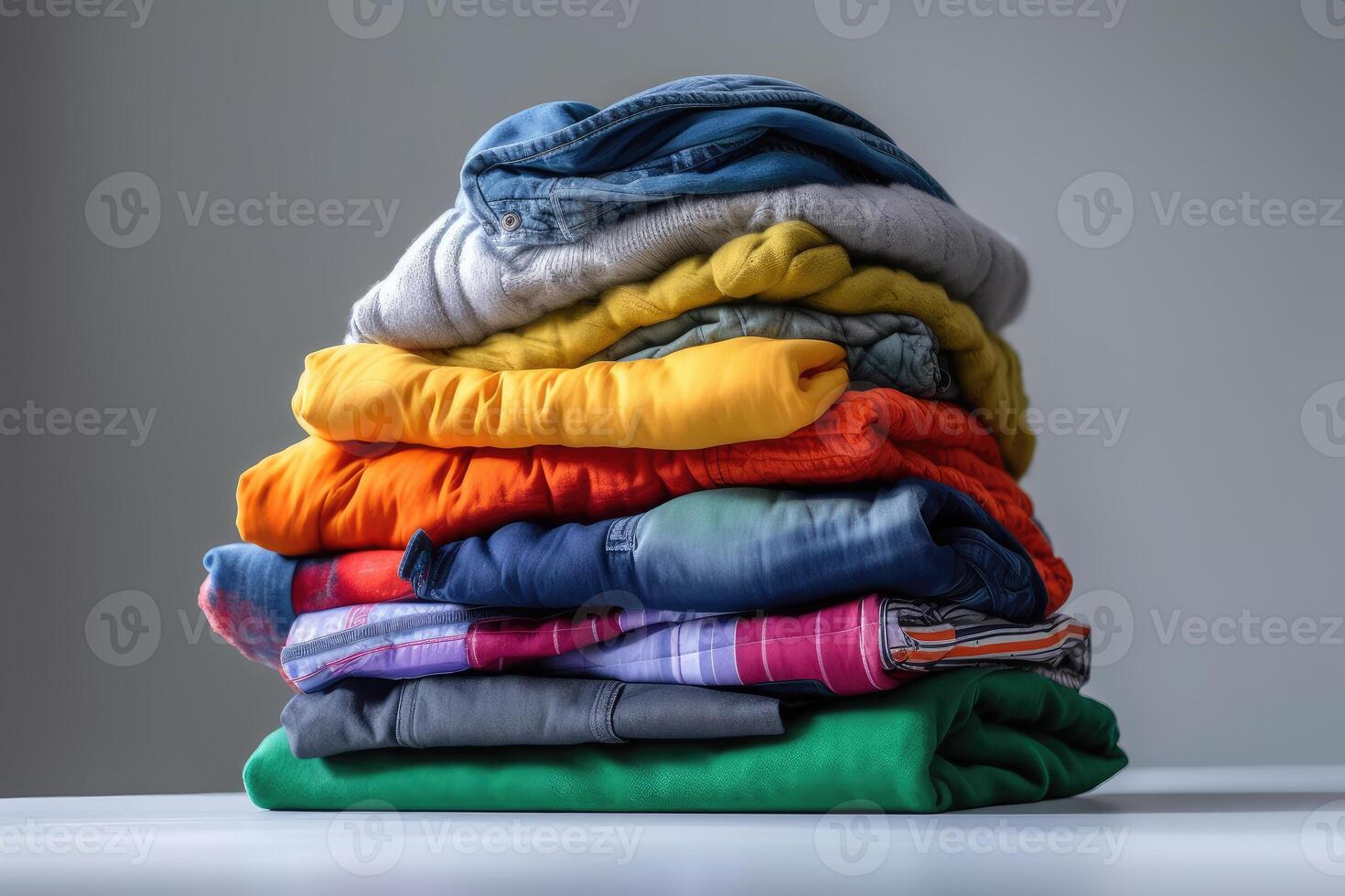 Lots of clothes on a white background. technology. photo
