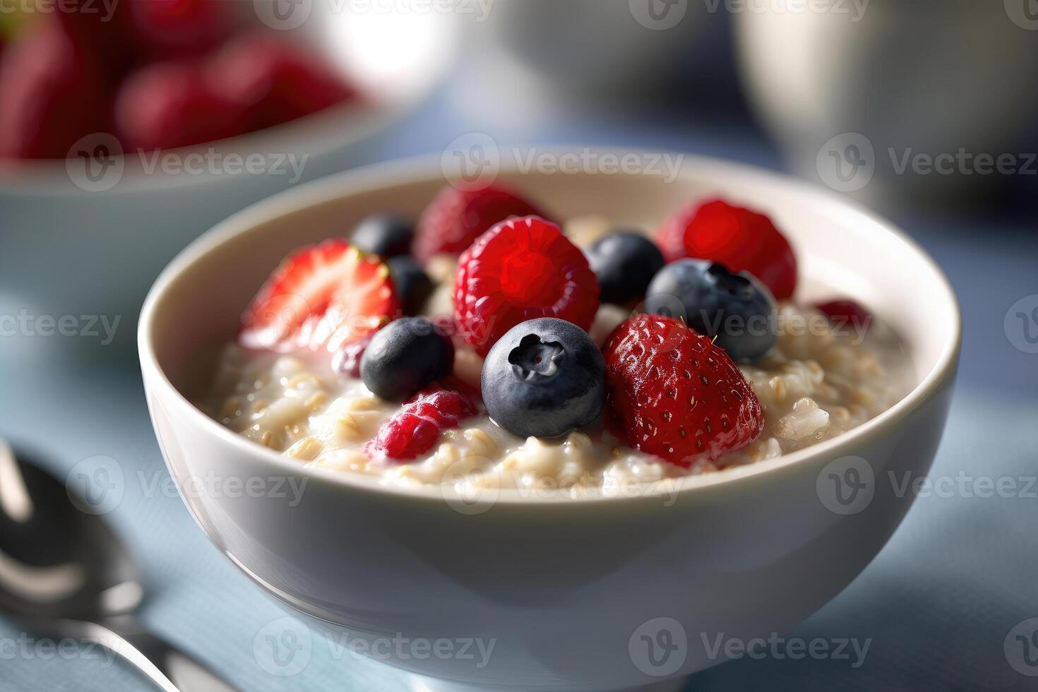 Oatmeal porridge on the table. Breakfast. technology. photo