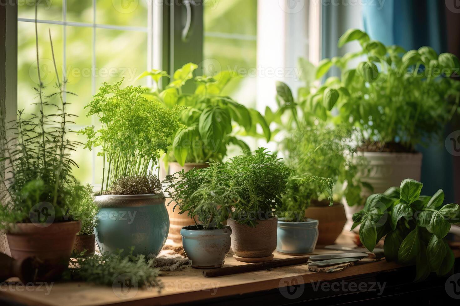 Indoor plants in a large bright room. technology. photo