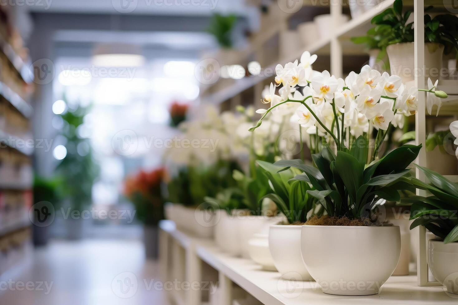 Indoor flowers in the store. technology. photo