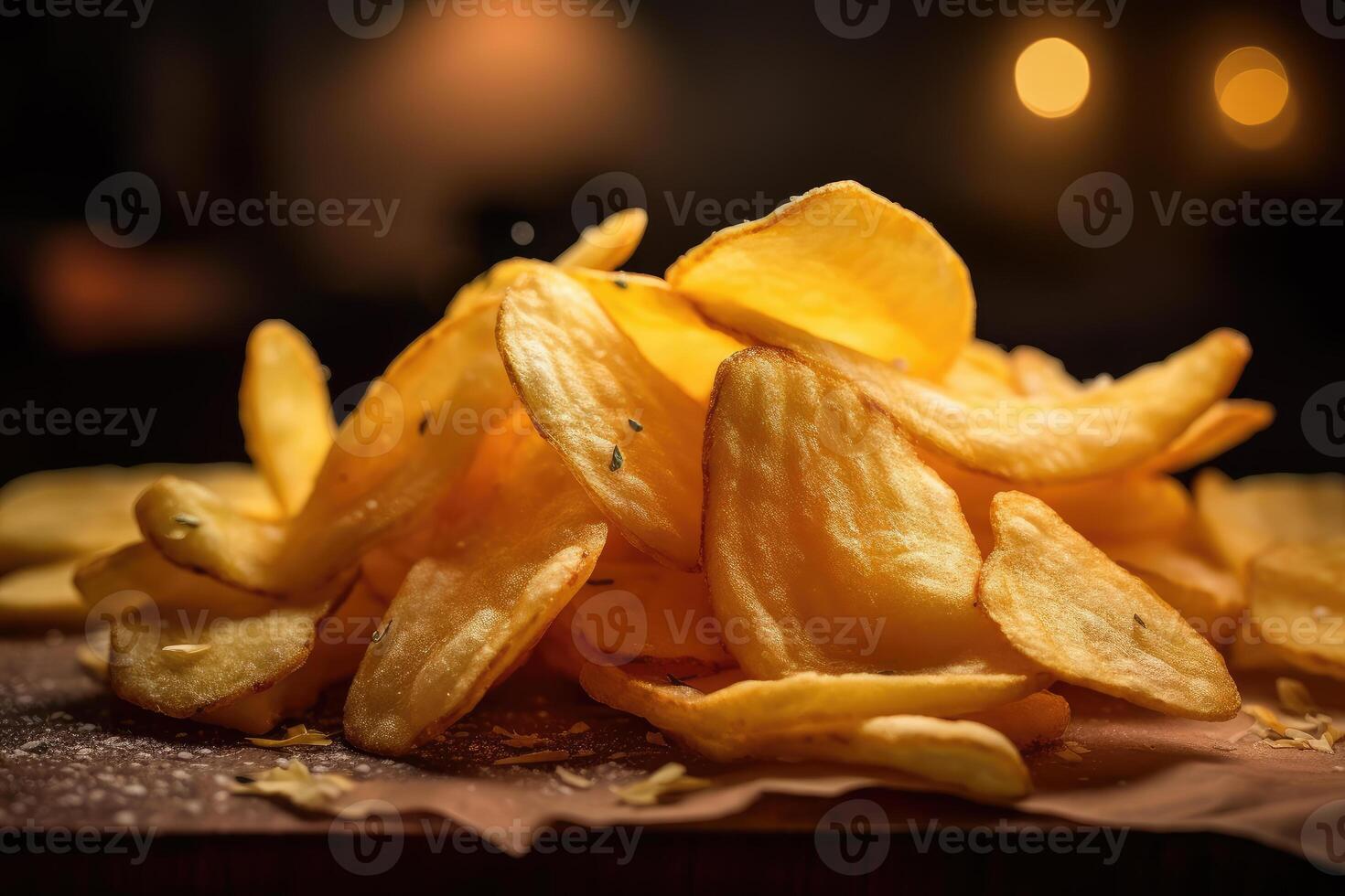 Chips close-up on a wooden background. technology. photo