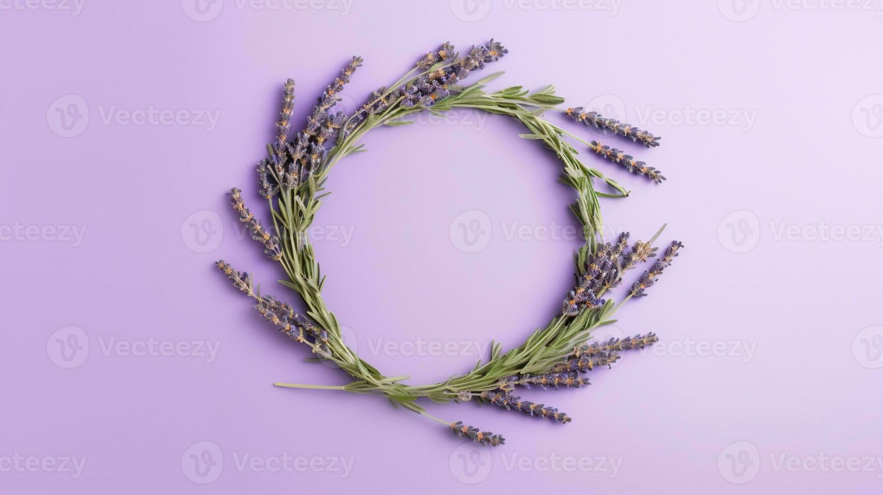 generativo ai, guirnalda de lavanda ramas flores con Copiar espacio, natural orgánico floral marco Violeta antecedentes foto
