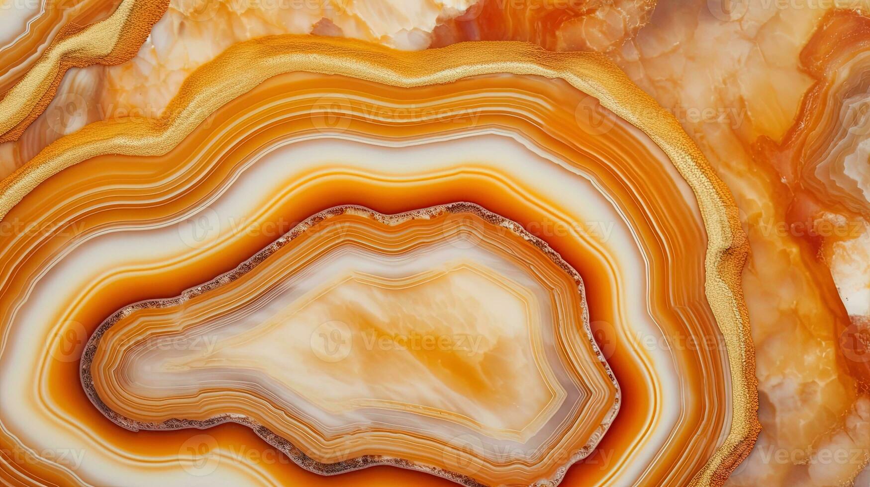 Generative AI, natural volcanic agate stones close-up light orange, apricot crush and golden texture. Wallpaper background, quartz marble, decorative rock pattern. photo