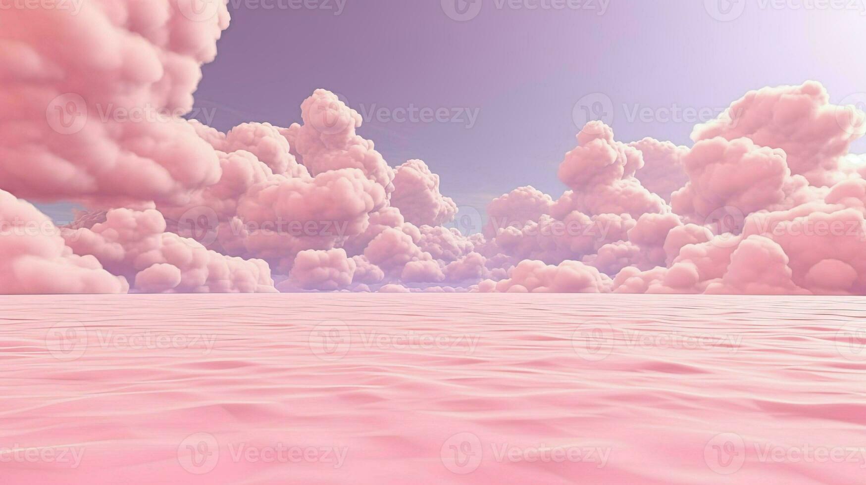 Generative AI, Pink magenta fantastic 3d clouds on the floor, sky and landscape. Gentle colors and with bright lights. photo
