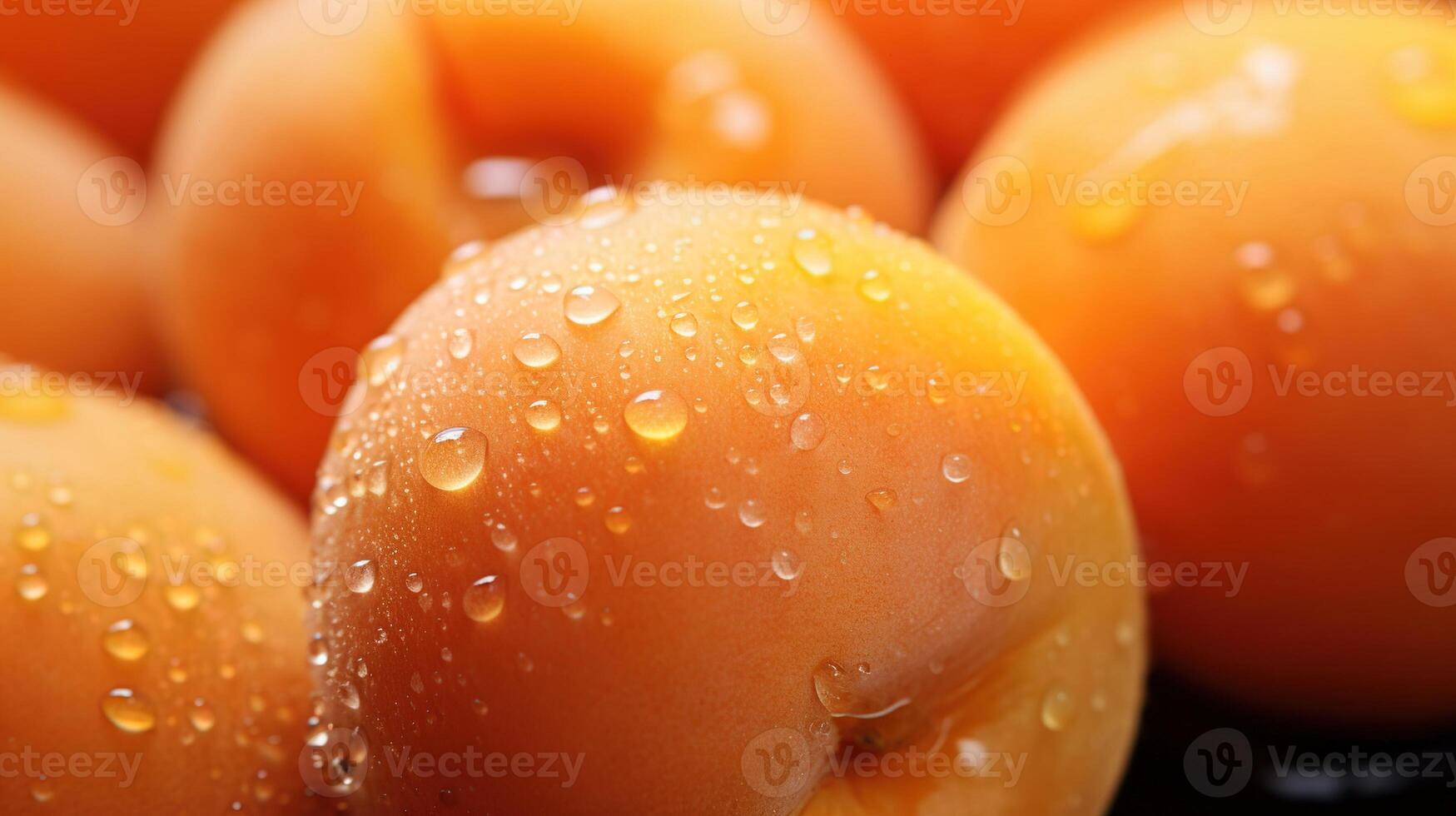 Generative AI, bright slice of juicy ripe apricot and water drops, macro of summer fruit photo