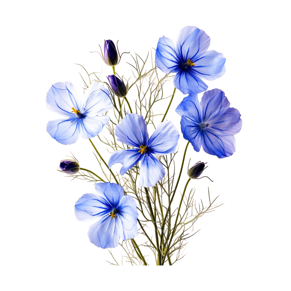 bleu aquarelle fleurs, floral génératif ai png