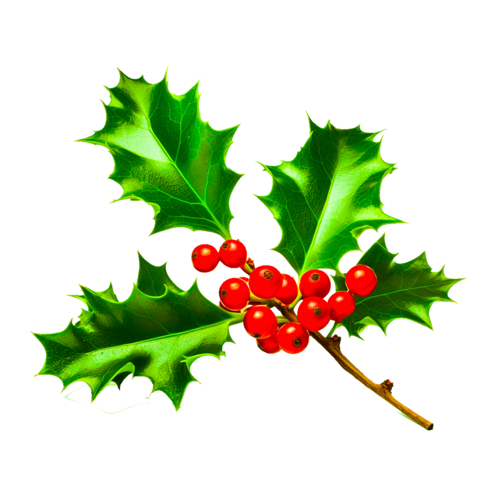 Christmas holly twig realistic Generative Ai png