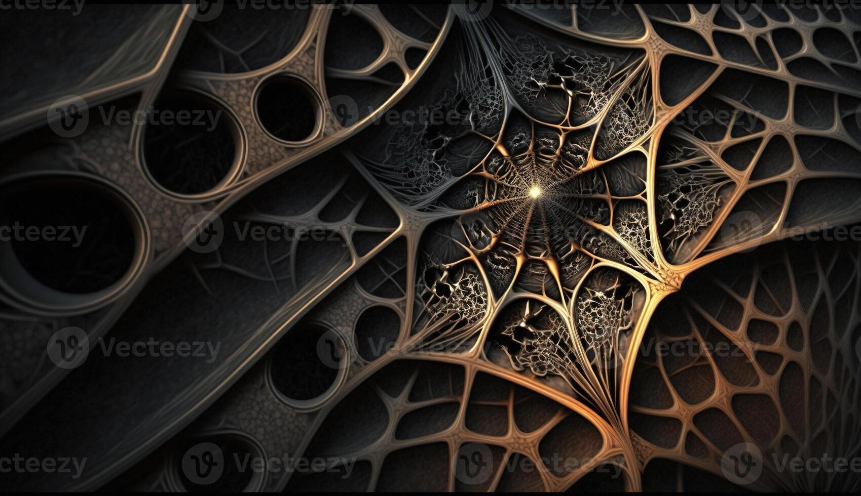 , Conceptual illustration of neuron cells with glowing link knots in abstract dark space, high resolution. Human nervous system, neural network photo