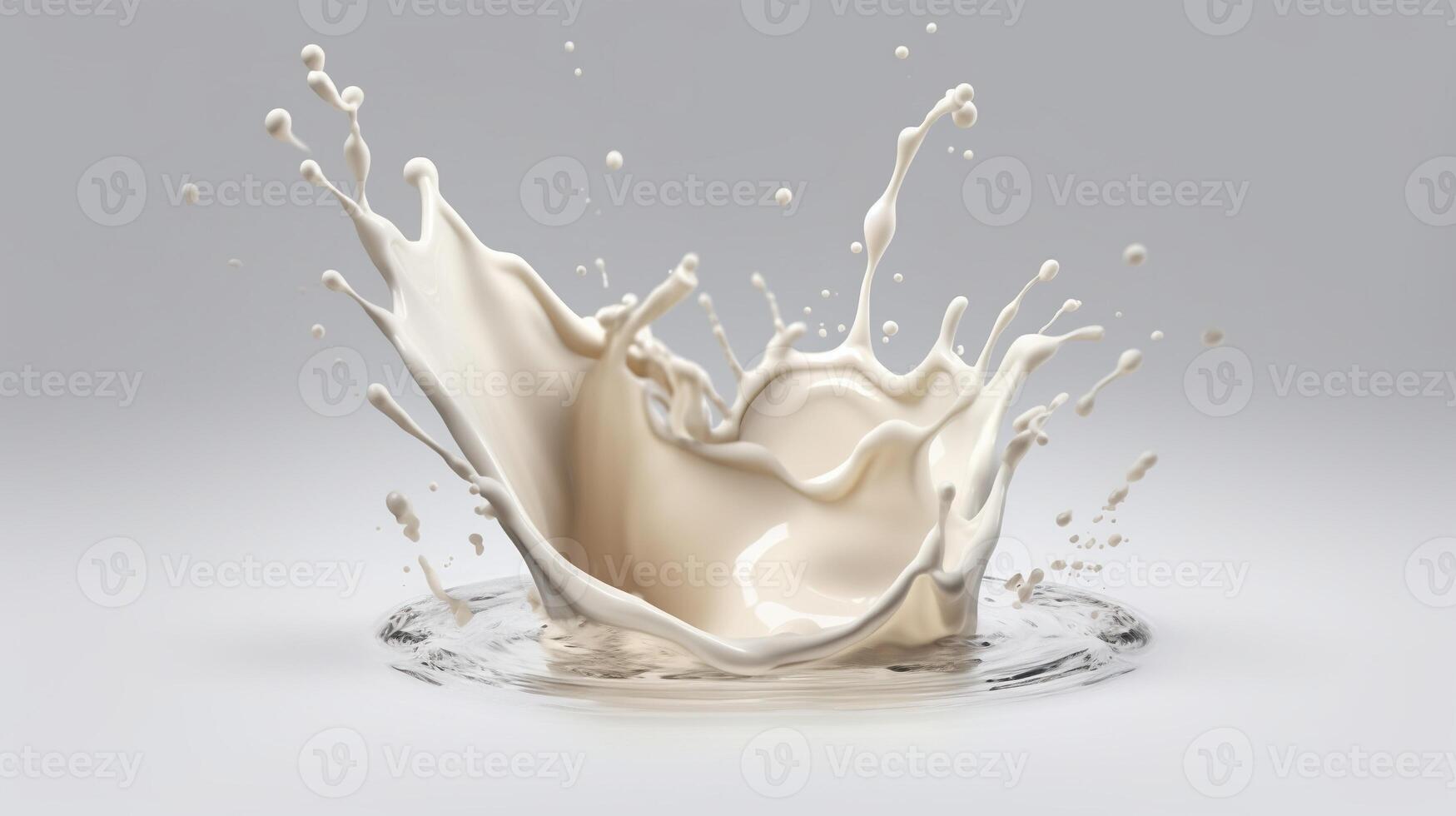 Generative AI, Flowing liquid with splashes in white color. Glossy creamy milk fluid banner, 3D effect, modern macro photorealistic abstract background illustration photo