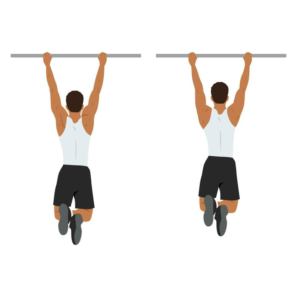 Man doing scapula pull or scap pulls or pull up exercise. vector