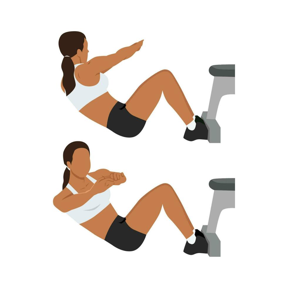 Woman doing Russian twist or mason or v sit twist exercise. vector