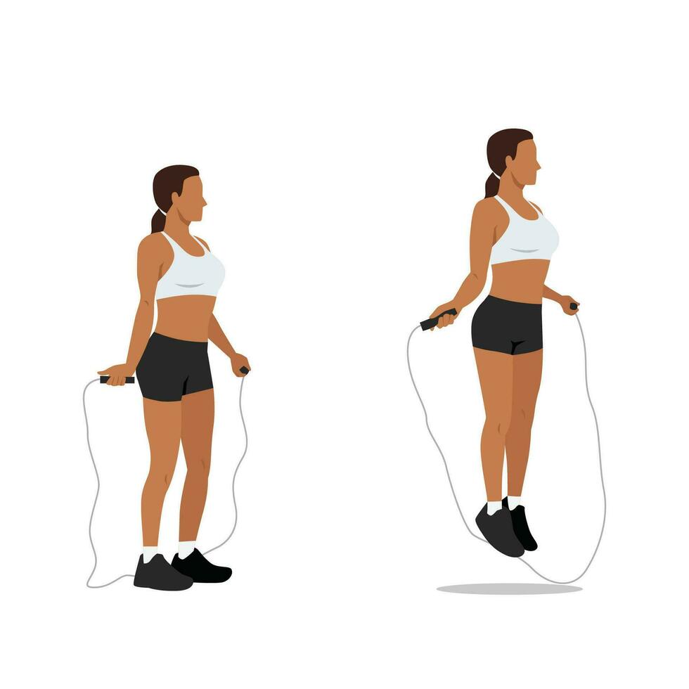 Woman doing Jump rope.Skipping cardio exercise. vector