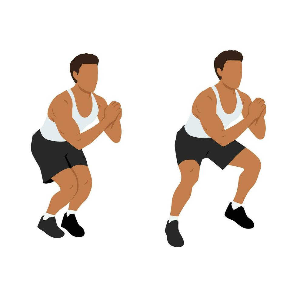 Man doing squat jacks or side sumo walks exercise. 26751805 Vector Art at Vecteezy
