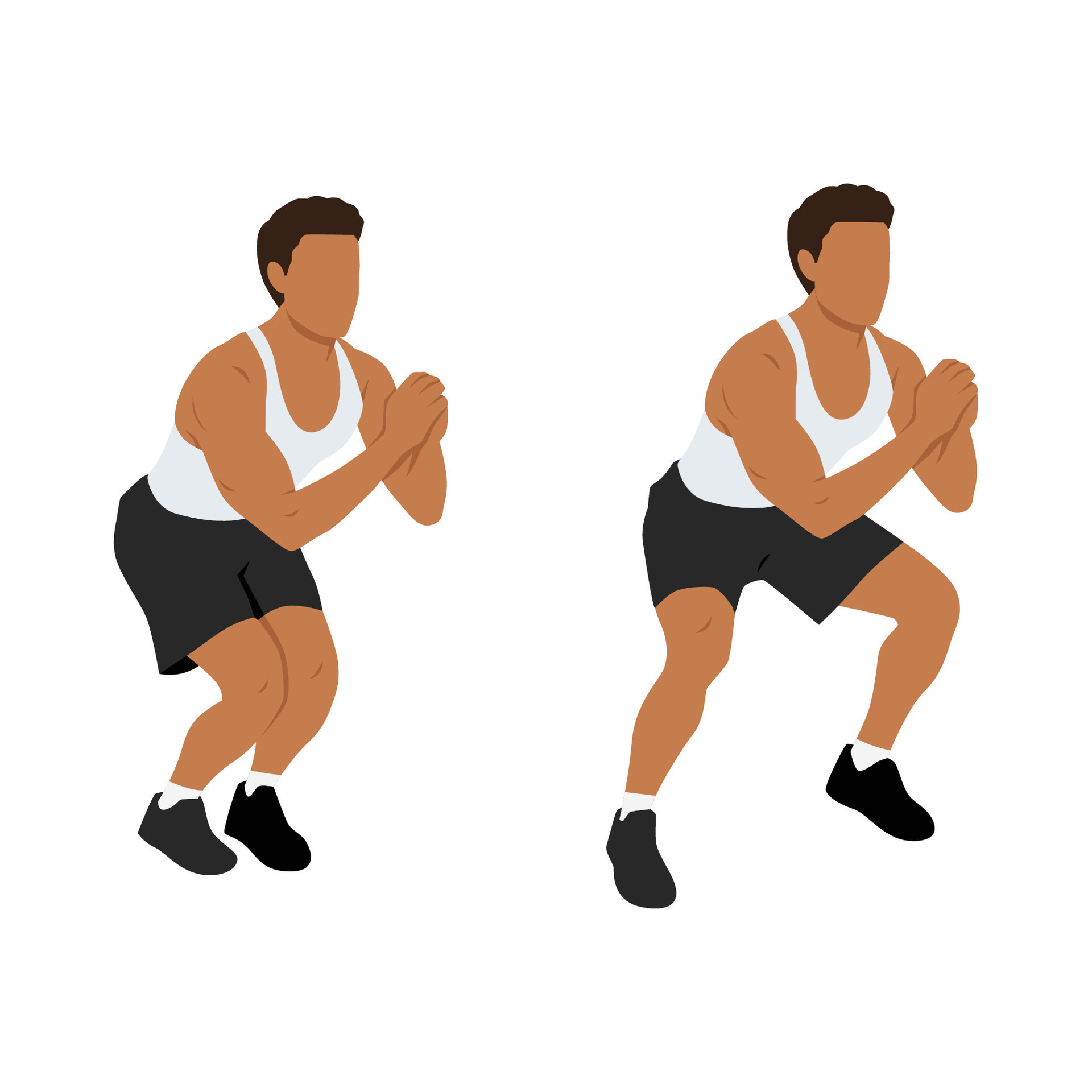 Man doing squat jacks or side sumo walks exercise. 26751805 Vector
