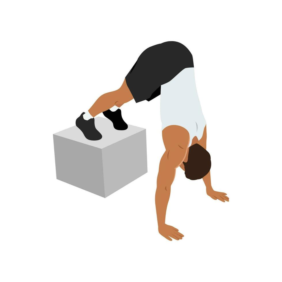 Man doing box pike holds exercise. Pike push up with box vector