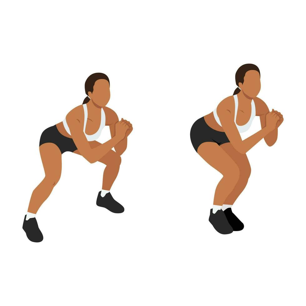 Woman doing squat jacks or side sumo walks exercise. vector