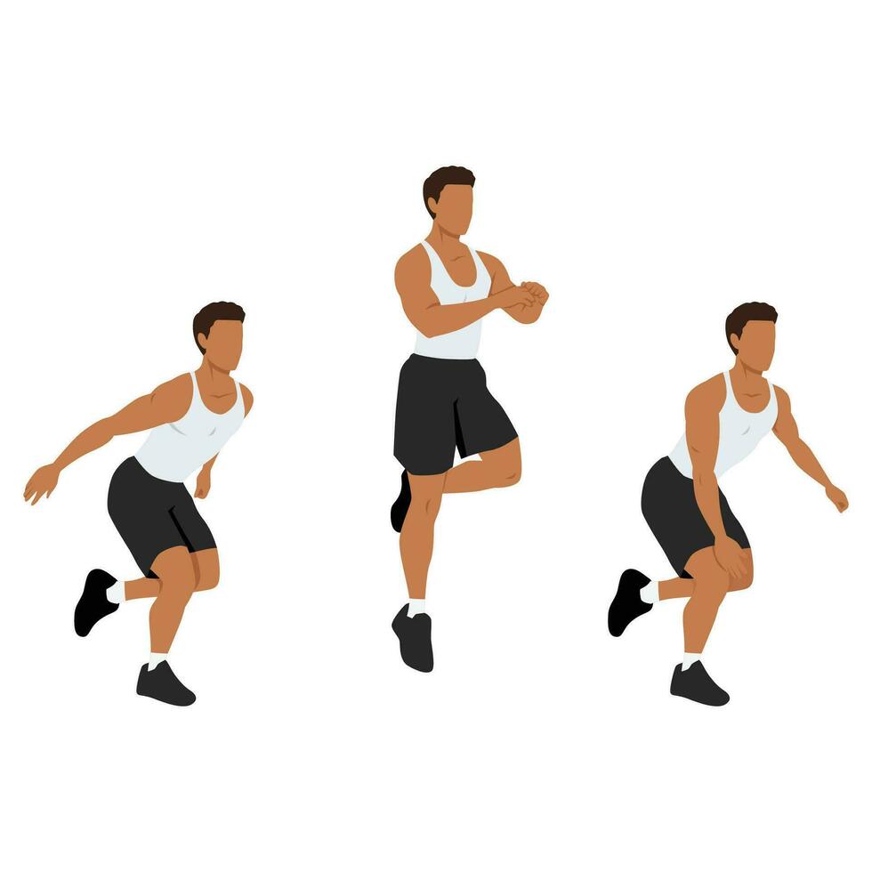 Man doing single or one leg hops or jumps exercise. vector