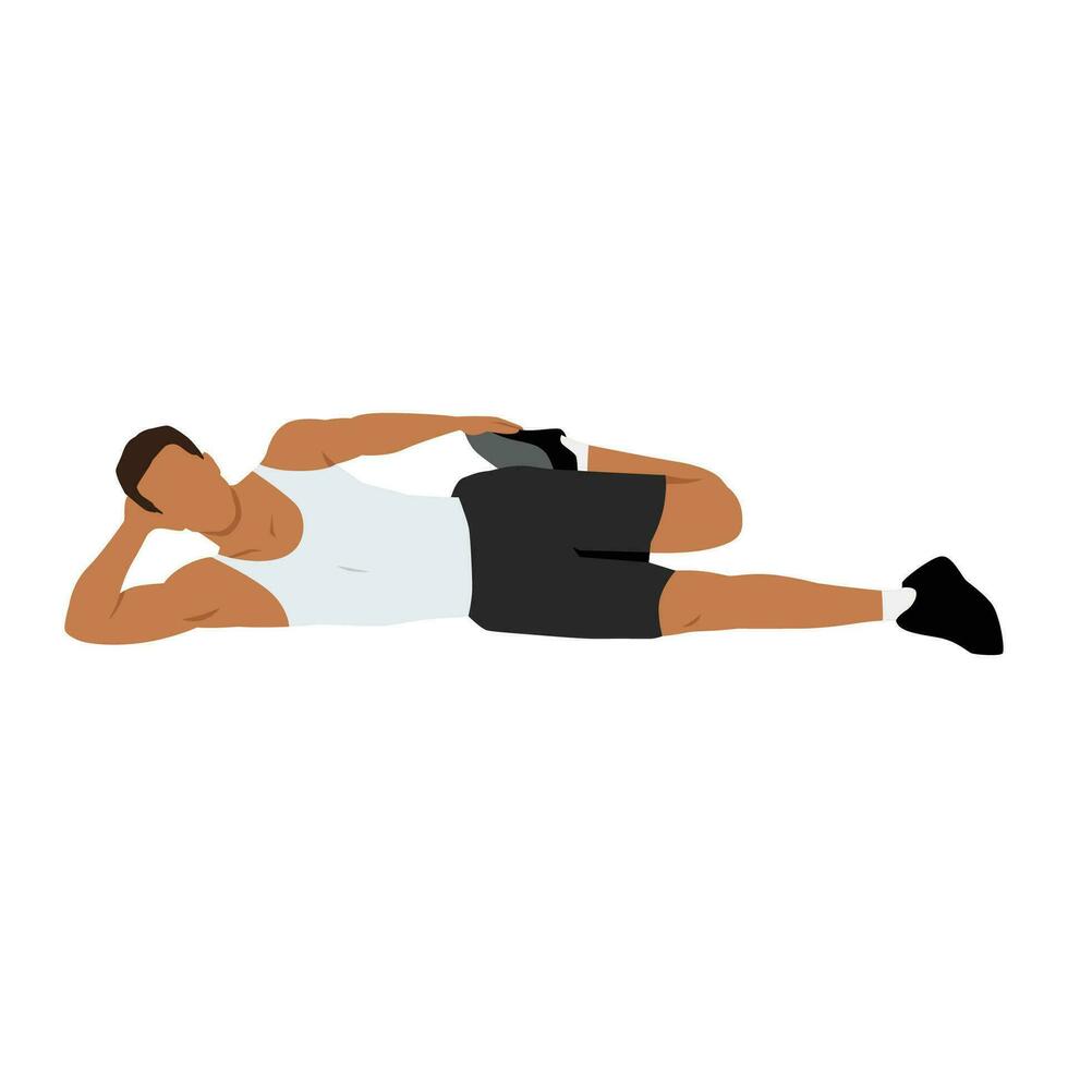 Man doing side lying quad stretch exercise. vector