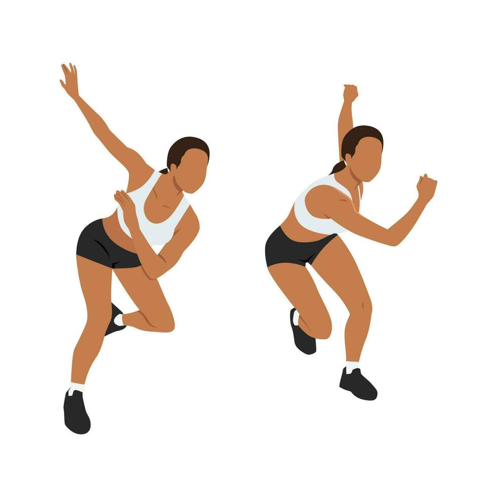 mujer haciendo lado o lateral baraja o lúpulo patinadores ejercicio. vector