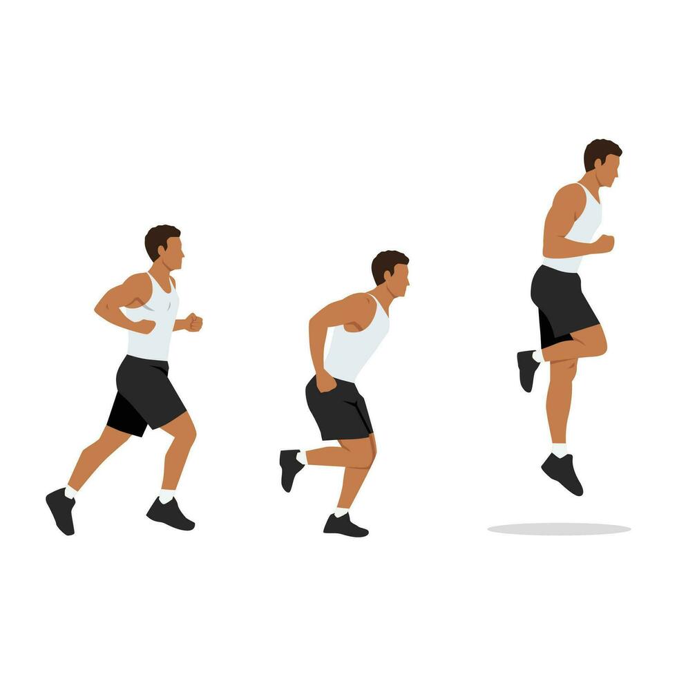 Man doing single or one leg hops or jumps exercise. Hops or hopping exercise. vector