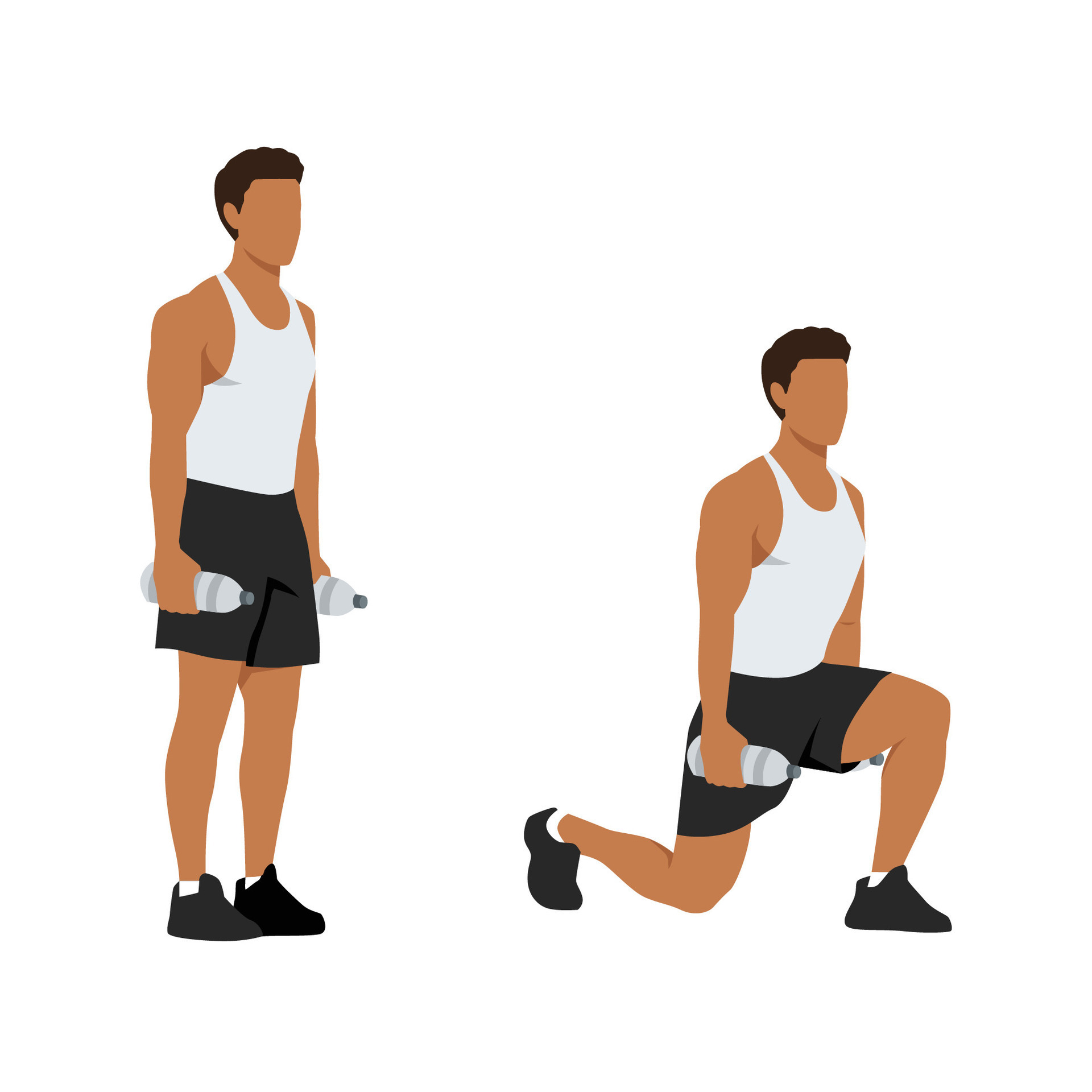 Man doing exercise in Reverse Lunge pose with a water bottle. 26751873 ...