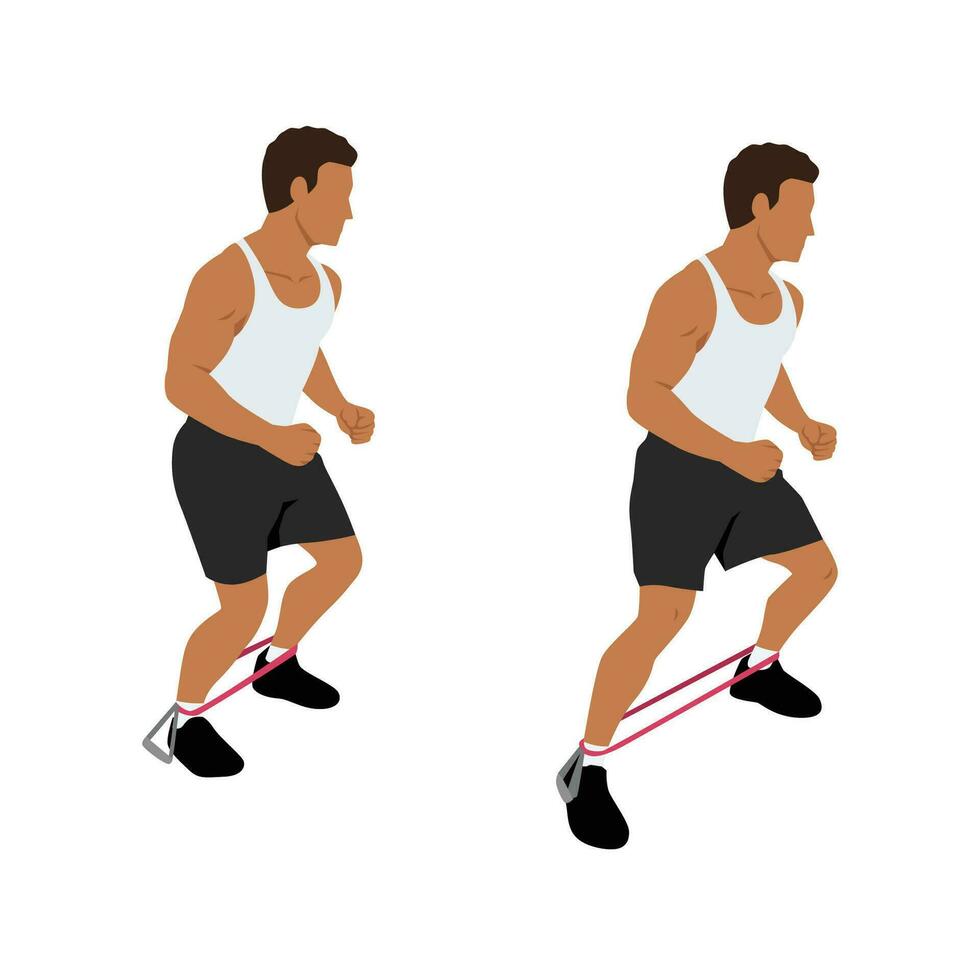 Man doing Resistance band side steps exercise. vector