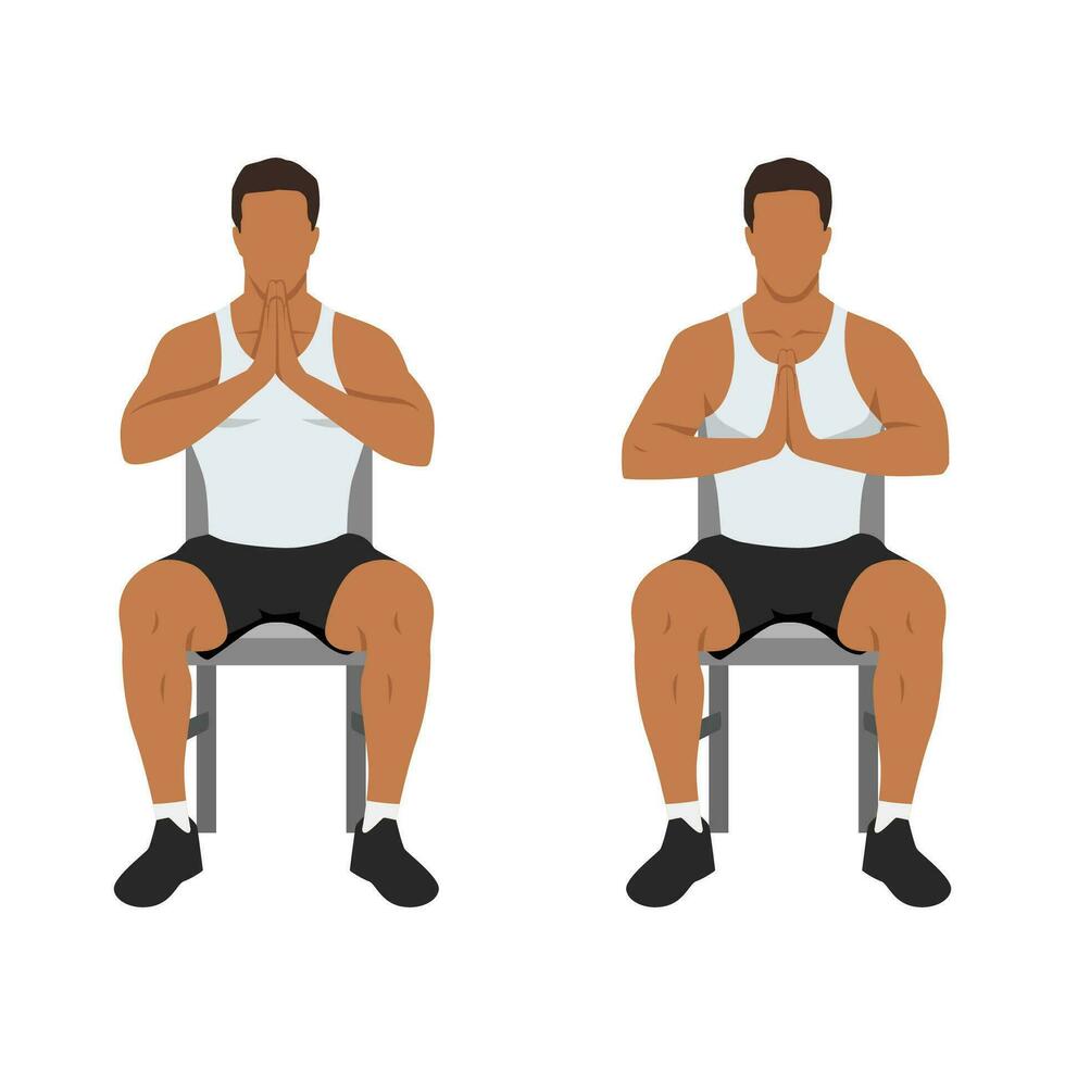 Man doing seated Arm Prayer Stretch exercise. vector