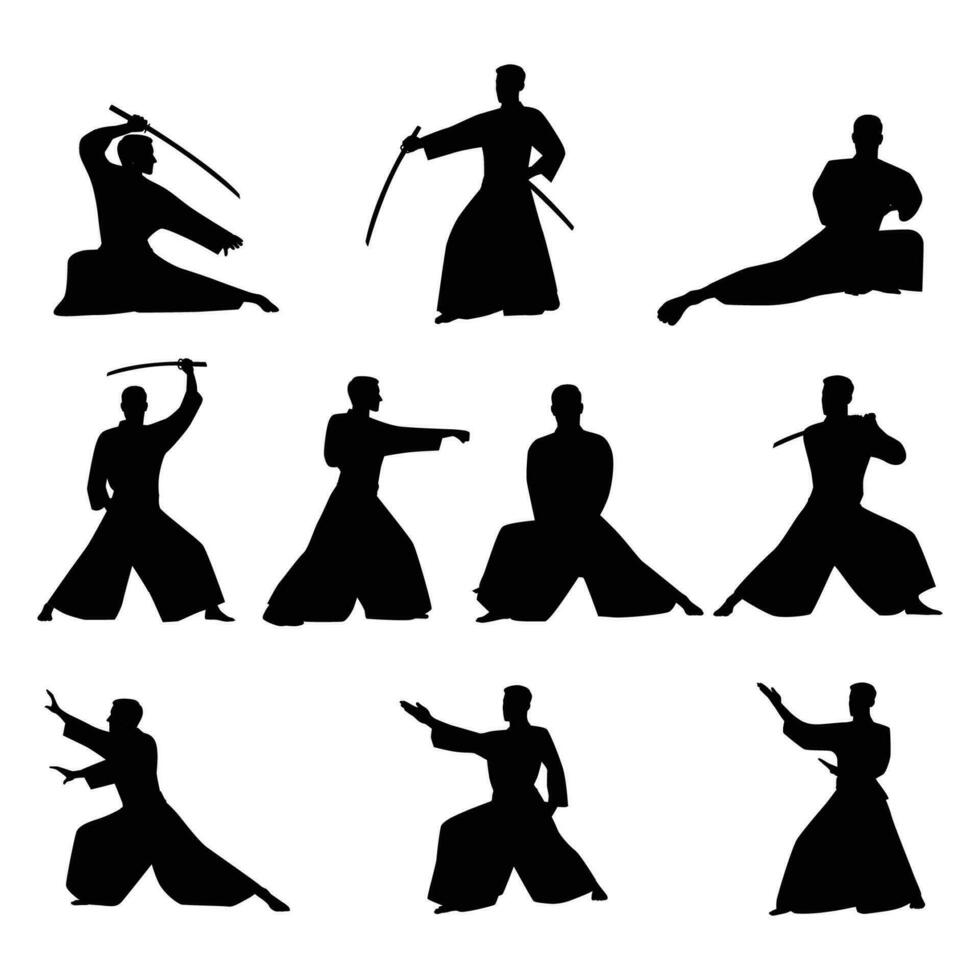 Man athlete aikido set character. Flat vector illustration isolated on white background